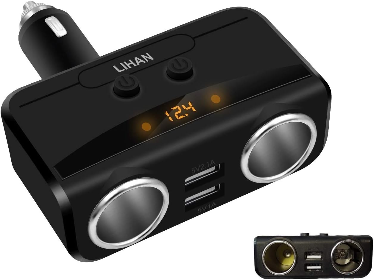 LIHAN Dual USB Car Charger with 12V/24V Voltage Display Monitor